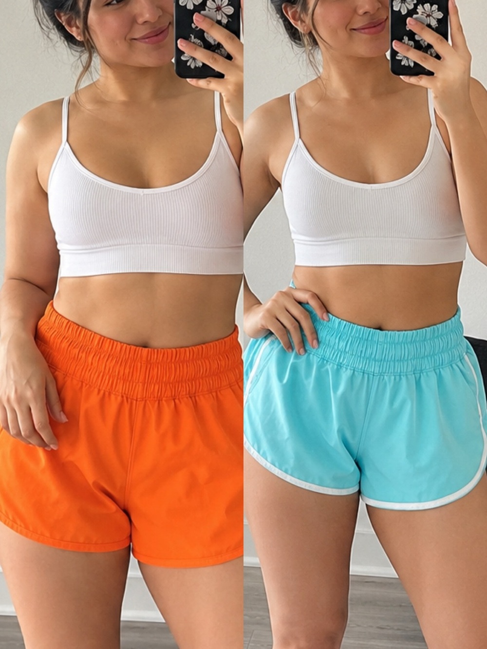 BUNDLE 2x Medium Aerie Women's Athletic Shorts in Orange and Light Blue